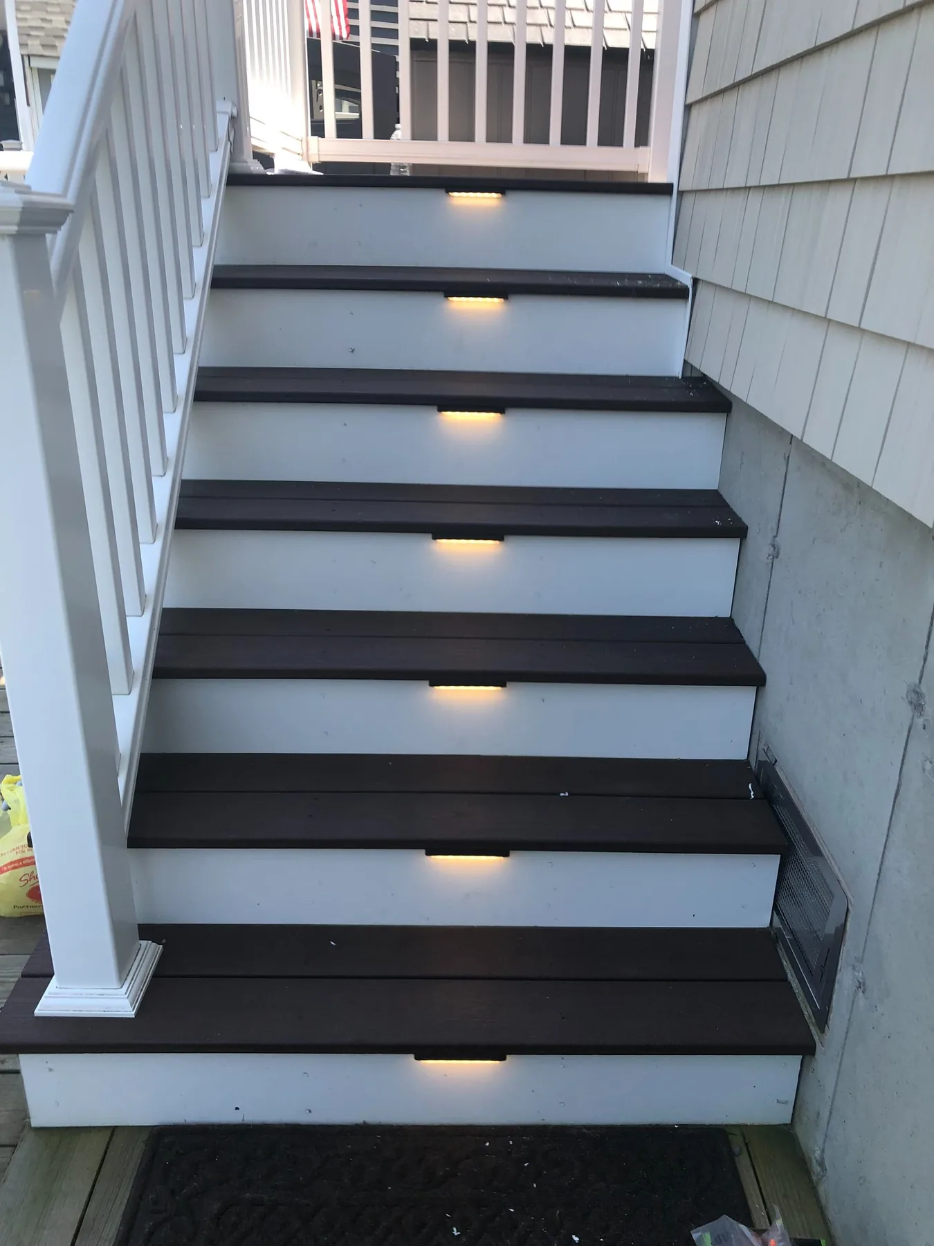 Exterior stairs with a light set into each step