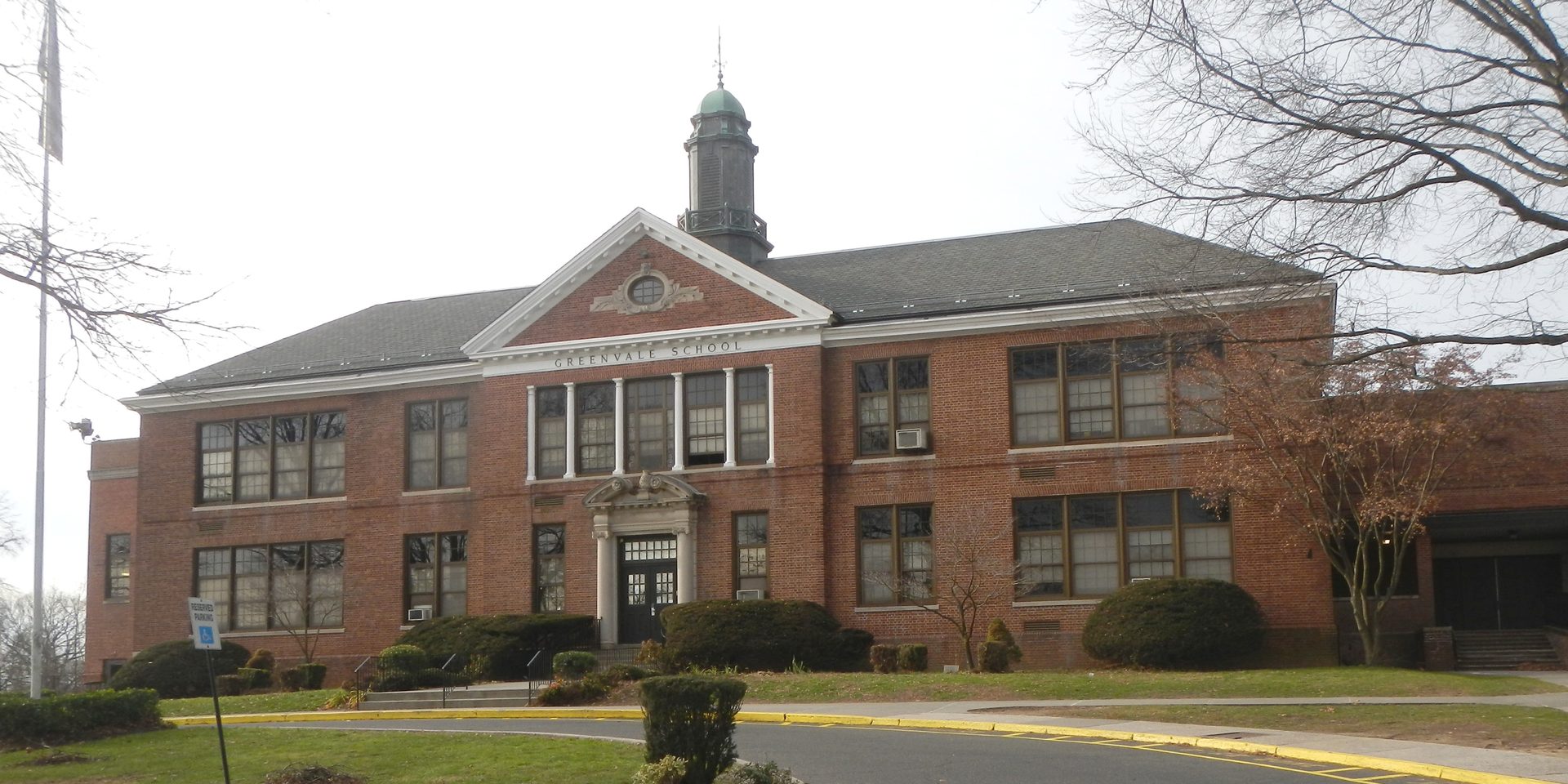 Looking west at school on a cloudy afternoon