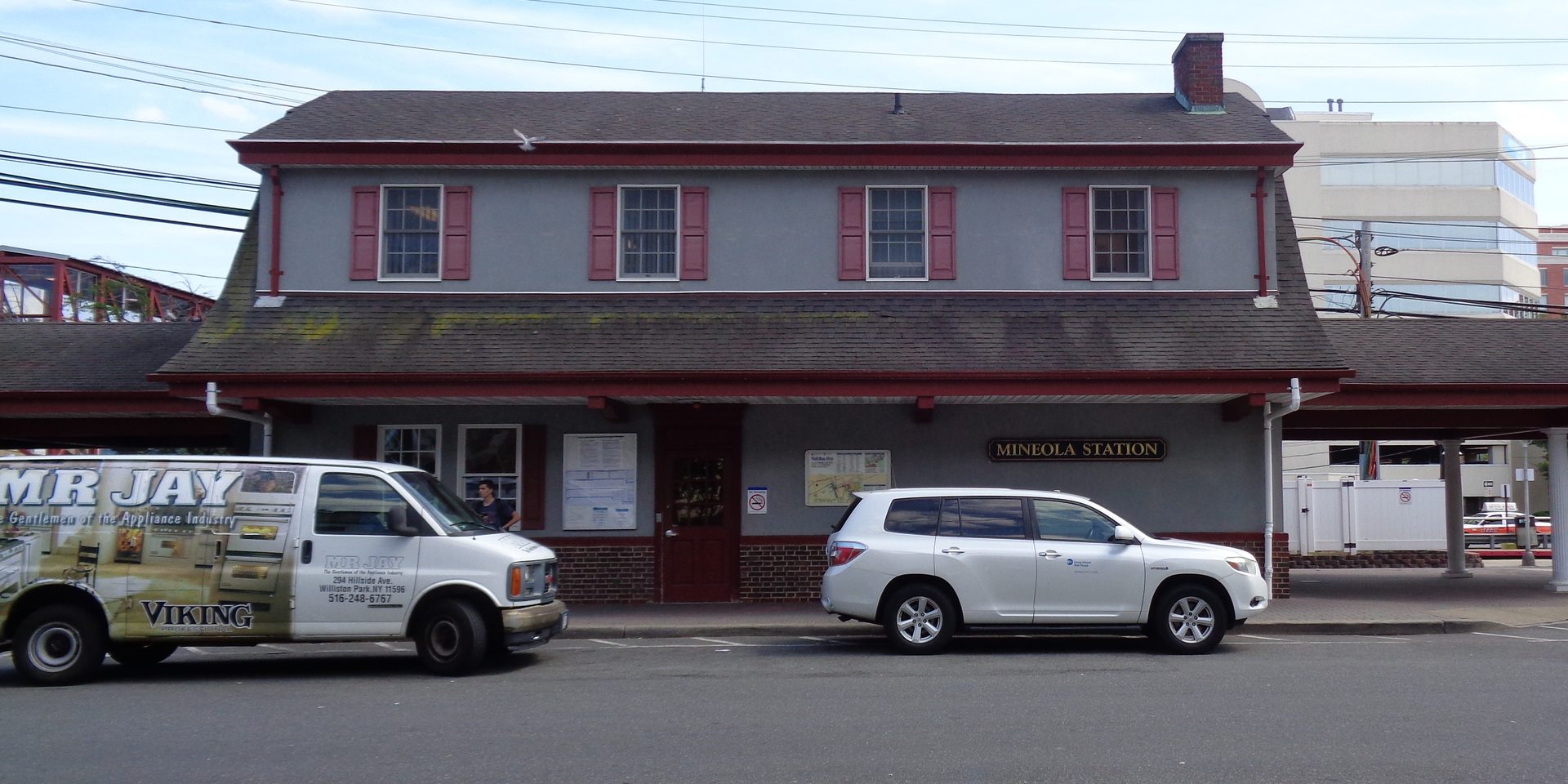 The station house for the Mineola LIRR station in Mineola, Nassau County, New York